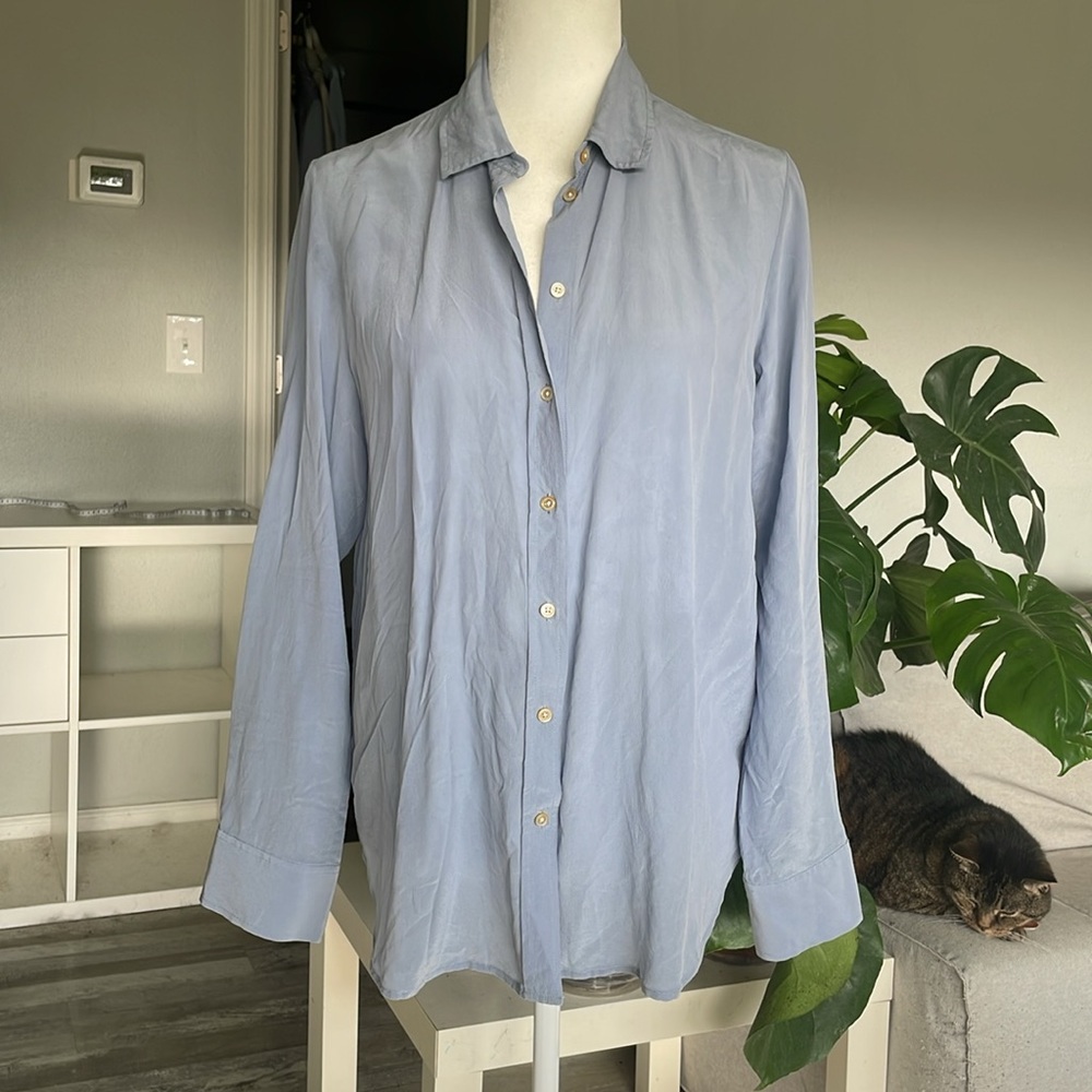 Everlane Clean Silk Shirt blue sz 8